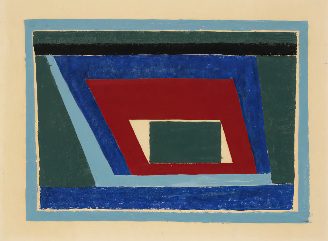 Josef Albers Lino Print: A Study in Geometric Abstraction and Color Theory - UNTITLED ABSTRACTION MANTIC 1940 by Josef Albers