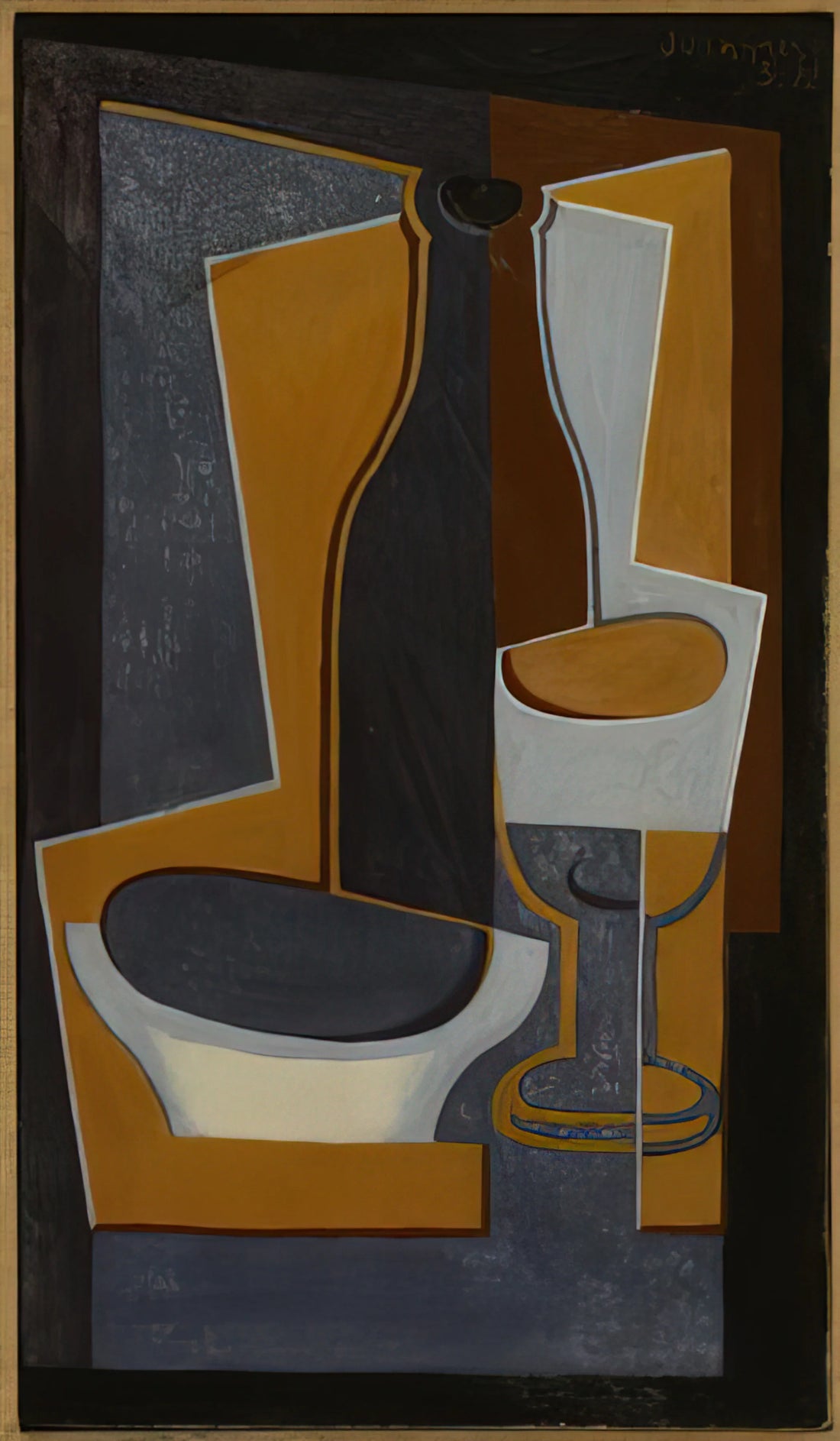 Juan Gris Brushed Aluminum Print: A Modernist Masterpiece in Contemporary Form - BOUTEILLE BOL ET VERRE 1922 by Juan Gris