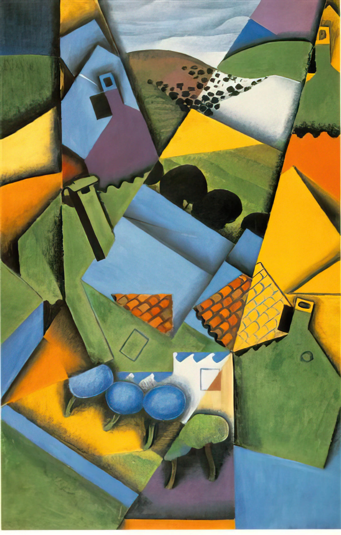 Juan Gris Guitar and Glasses: Deconstructing Cubist Harmony - LANDSCAPE WITH HOUSE AT CERET 1913 by Juan Gris