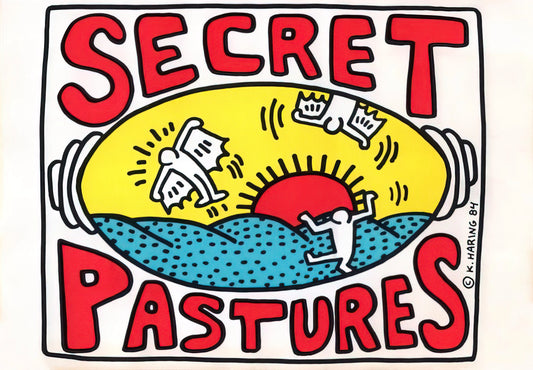 Keith Haring Framed Art: A Collector's Guide to Iconic Pop Art Prints - PROMOTIONAL POSTER FOR SECRET PASTURES 1984 by Keith Haring