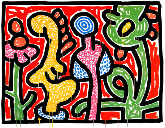 Keith Haring: The Revolutionary Pop Artist Who Brought Art to the Streets - FLOWERS IV 1990 by Keith Haring
