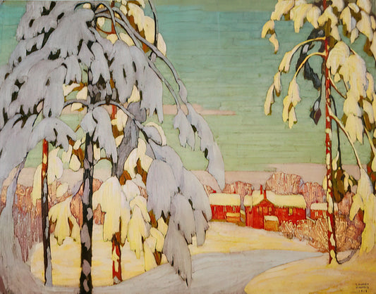 Lawren Harris Famous Paintings: The Iconic Works That Defined Canadian Modernism - Winter Landscape with Pink House - 1918 by Lawren Harris