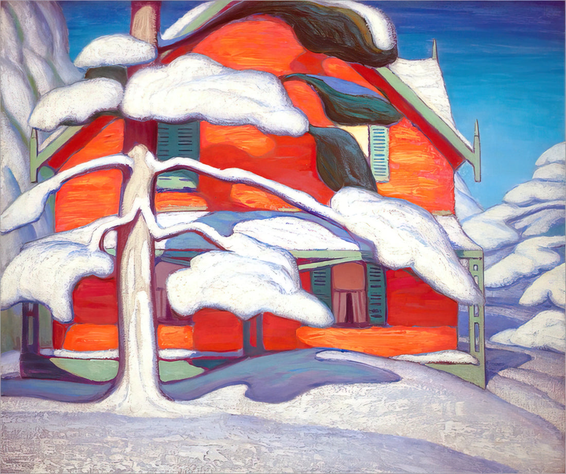 Lawren Harris Works: A Journey Through Canada's Iconic Landscapes - Pine Tree and Red House, Winter City - 1924 by Lawren Harris