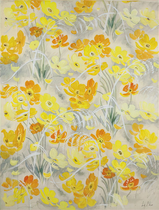 Lê Phổ Painting: The Lyrical Fusion of Vietnamese Tradition and French Modernism - Orange and Yellow Flowers - Post-Impressionism by Le Pho