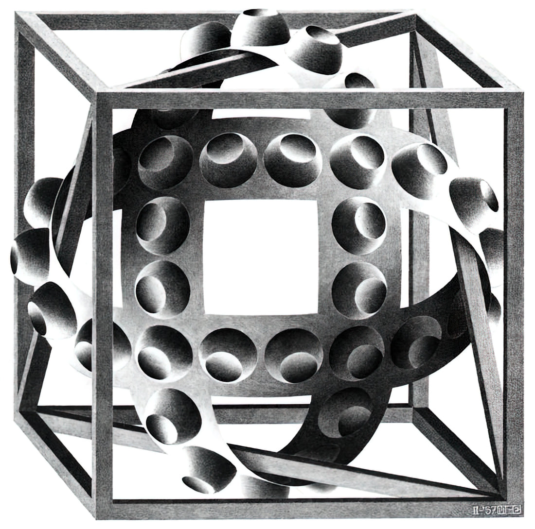 MC Escher Chrysler: The Architectural Illusions of a Mathematical Visionary - CUBE WITH MAGIC RIBBONS by MC Escher