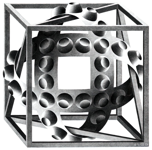 MC Escher Chrysler: The Architectural Illusions of a Mathematical Visionary - CUBE WITH MAGIC RIBBONS by MC Escher