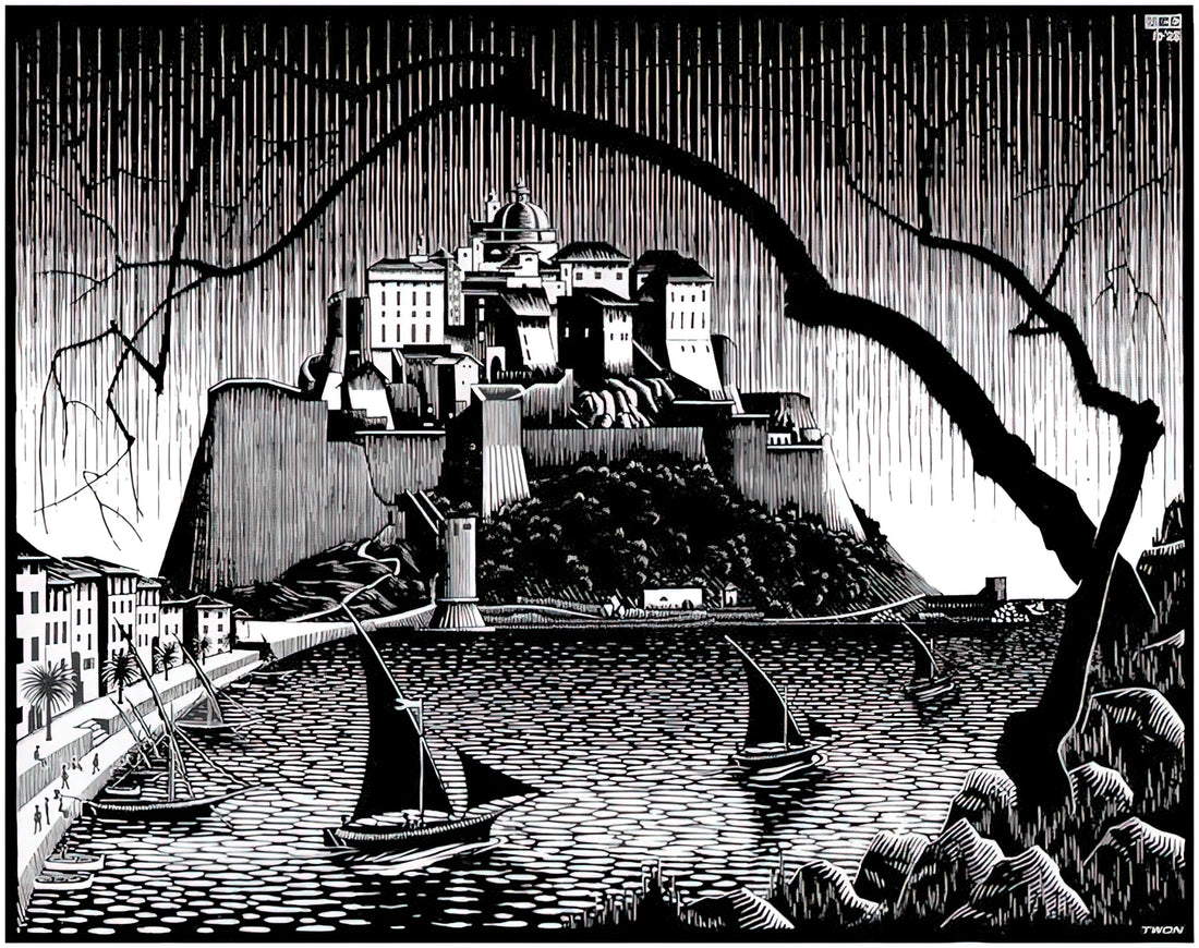 MC Escher Print Gallery: A Curator's Guide to Collecting His Mind-Bending Masterpieces - CITADEL OF CALVI CORSICA by MC Escher