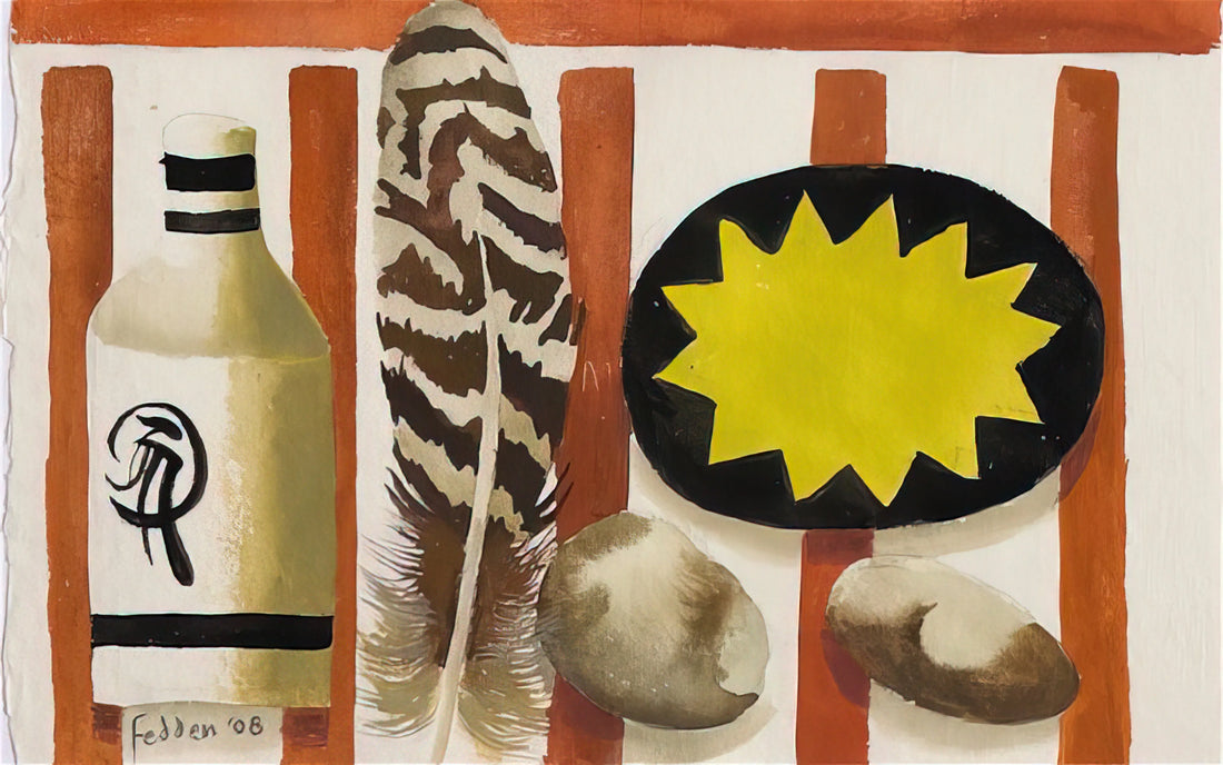 Mary Fedden Posters: Celebrating the Joyful Simplicity of a Modern British Master - Feather and two stones - 2008 by Mary Fedden
