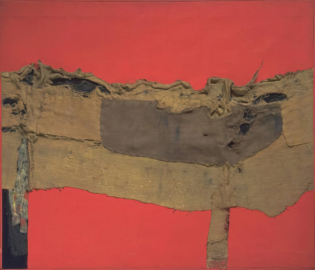 Materiality and Silence: Why an Alberto Burri Acrylic Print Defines Modern Sophistication - Sacking and Red - 1954 by Alberto Burri