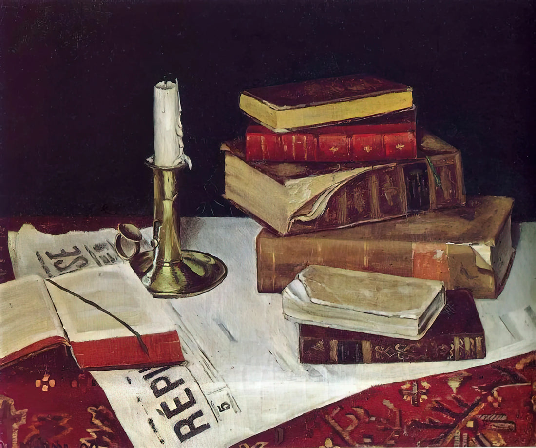 Matisse Black and White Drawings: The Essential Line of Modern Art - STILL LIFE WITH BOOKS AND CANDLE 1890 by Henri Matisse