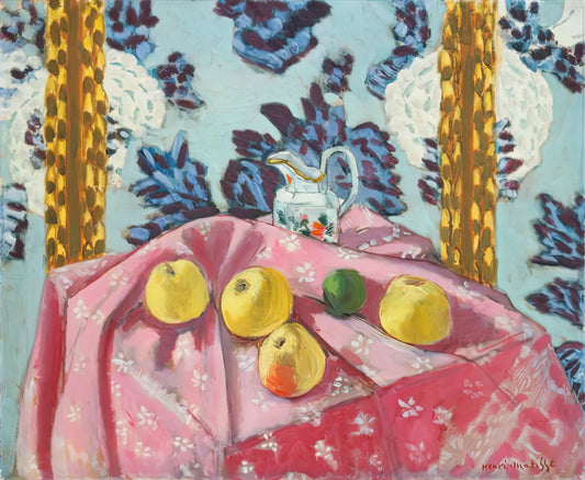Matisse Ink Drawings: The Essence of Line and Form in Modern Art - STILL LIFE WITH APPLES ON A PINK TABLECLOTH 1924 by Henri Matisse