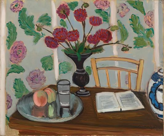 Matisse Poster 40x50: A Curator's Guide to Selecting and Displaying Henri Matisse Art Prints - STILL LIFE BOUQUET OF DAHLIAS AND WHITE BOOK 1923 by Henri Matisse