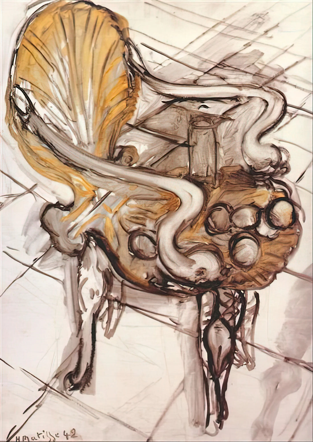 Matisse Red Paintings: The Revolutionary Power of Color in Modern Art - VENETIAN ARMCHAIR WITH FRUITS 1942 by Henri Matisse