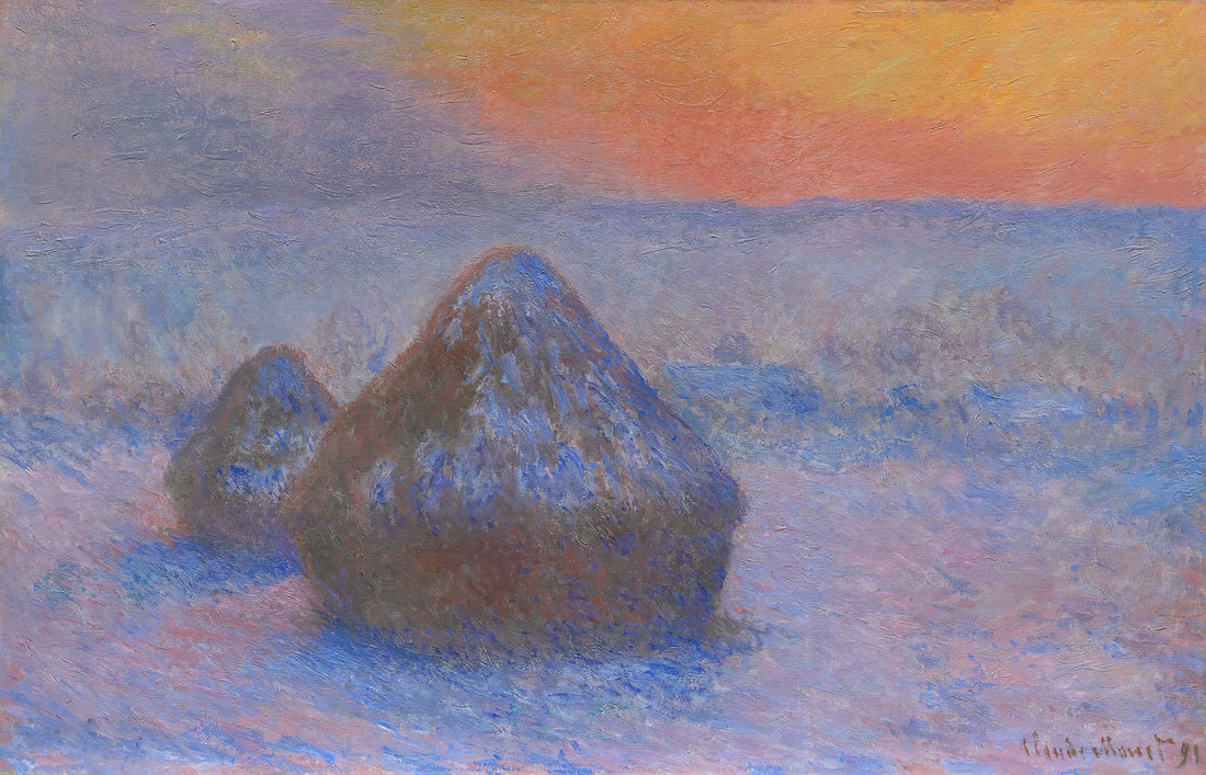 Monet Dog Painting: The Artist's Canine Companions and Their Artistic Legacy - Stacks of Wheat Sunset, Snow Effect by claude monet