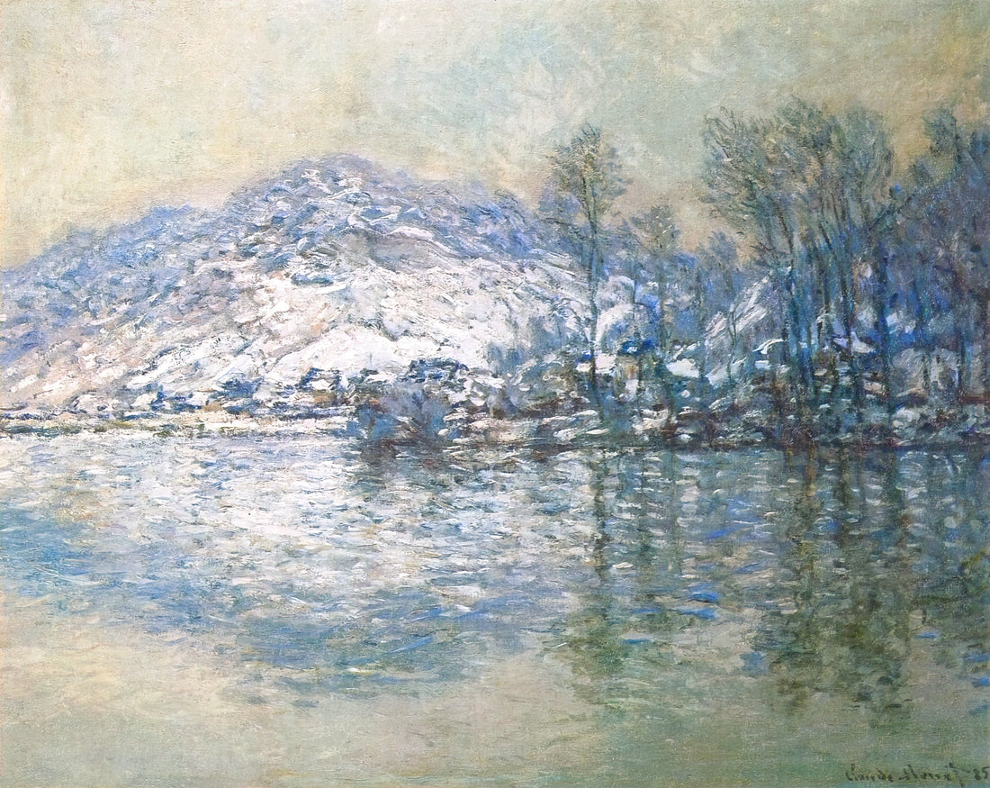 Monet Japanese Bridge Print: A Journey Through the Artist's Water Garden Masterpiece - The Seine at Port Villez, Snow Effect by claude monet