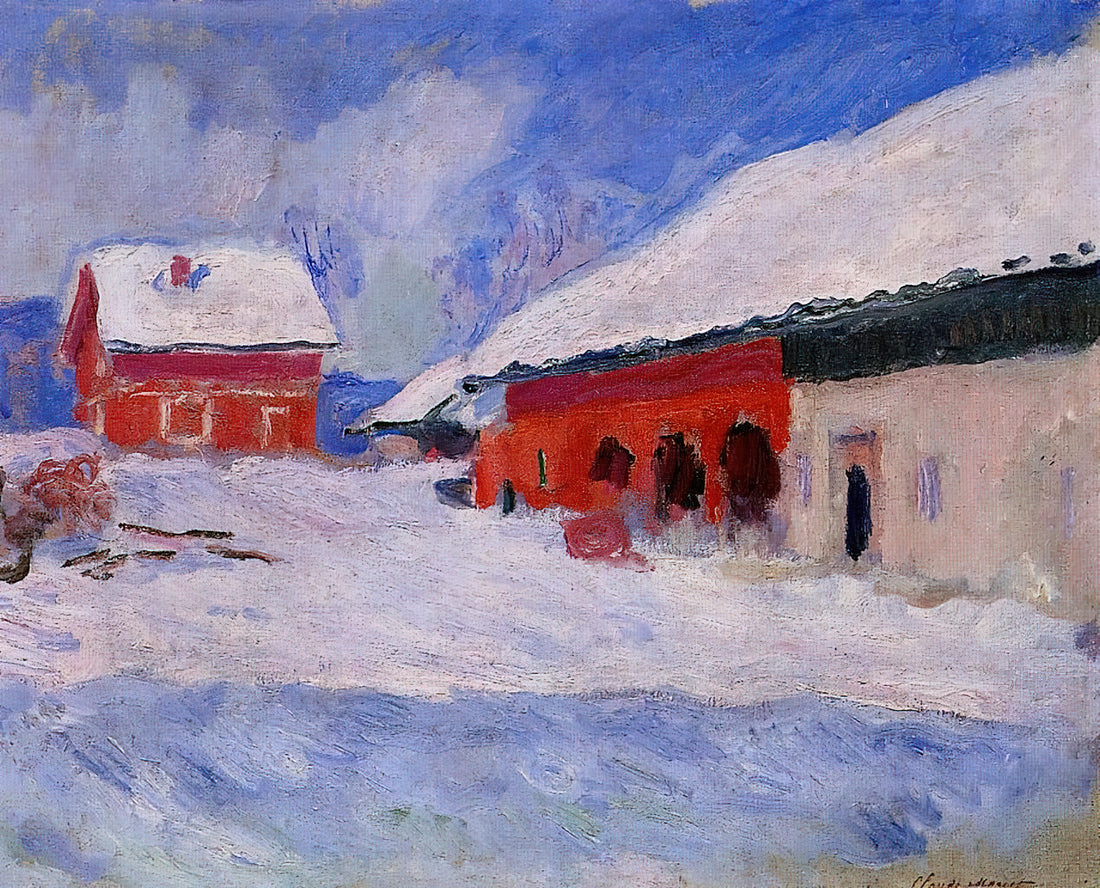 Monet Pictures for Sale: A Curated Guide to Acquiring Authentic Impressionist Prints - Red Houses at Bjornegaard in the Snow, Norway by claude monet