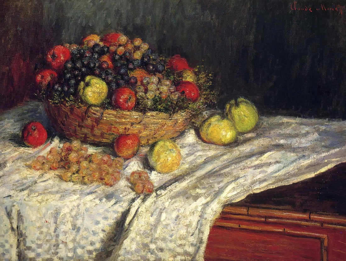 Monet Prints on Canvas: A Curator's Guide to Museum-Quality Impressionist Art - Fruit Basket with Apples and Grapes by claude monet