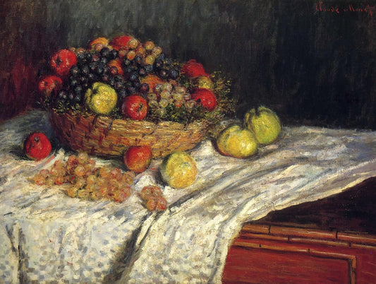 Monet Prints on Canvas: A Curator's Guide to Museum-Quality Impressionist Art - Fruit Basket with Apples and Grapes by claude monet