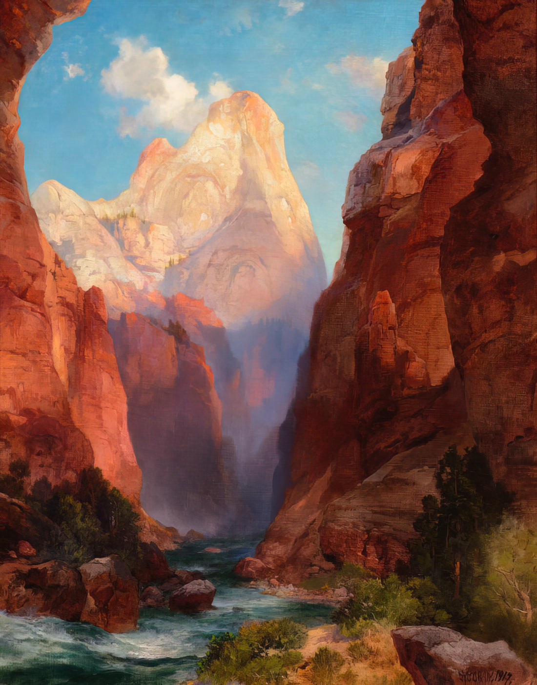 Moran Oil Painting: Capturing the American Landscape with Luminous Detail - The Rio Virgin Southern Utah by Thomas Moran