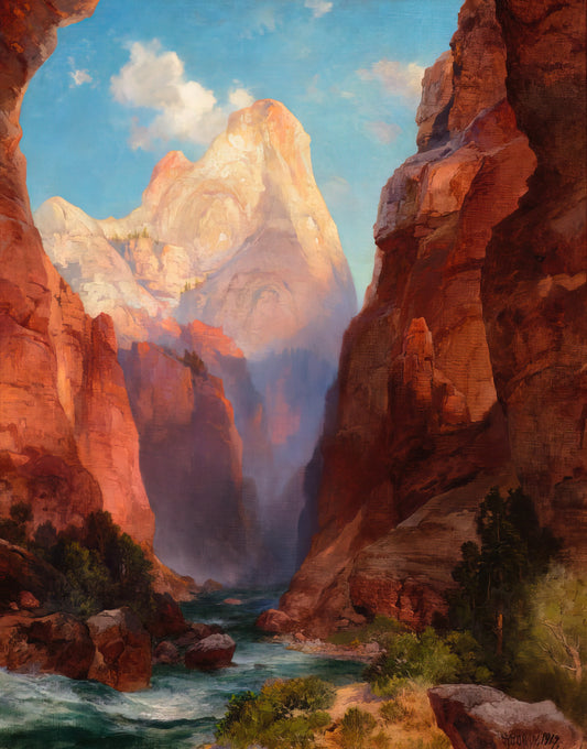 Moran Oil Painting: Capturing the American Landscape with Luminous Detail - The Rio Virgin Southern Utah by Thomas Moran