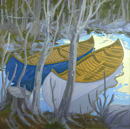 Neil Welliver Prints for Sale: A Collector's Guide to American Landscape Masterpieces - Two Canoes - Contemporary Realism by Neil Welliver