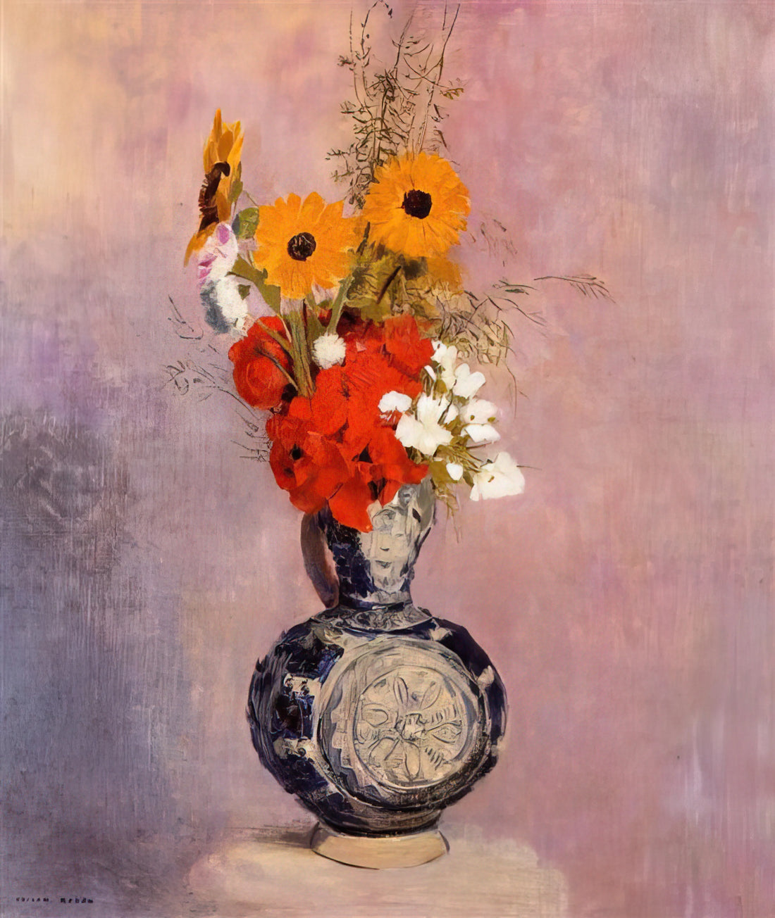 Odilon Redon Print: Exploring the Symbolist Master's Ethereal World - BOUQUET OF FLOWERS IN A BLUE VASE 2 by Odilon Redon