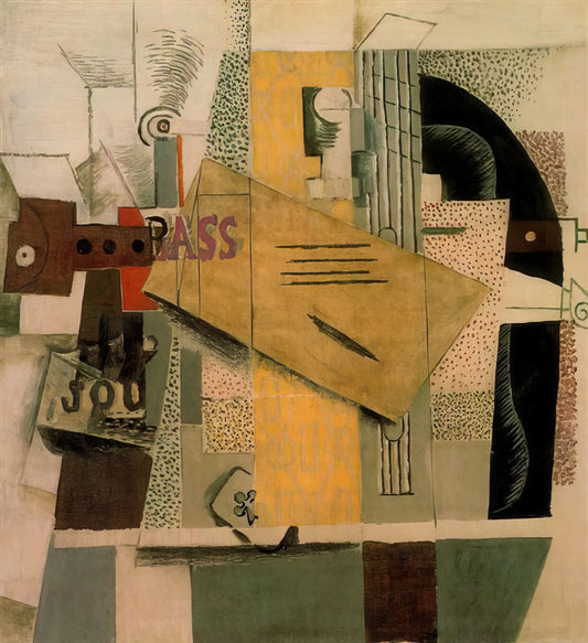 Pablo Picasso: The Revolutionary Genius Who Redefined Modern Art - Clarinet, bottle of bass, newspaper, ace of clubs - 1913 by Pablo Picasso