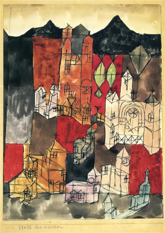 Paul Klee Fish Magic Print: A Surrealist Masterpiece of Symbolism and Color - CITY OF CHURCHES 1918 by Paul Klee