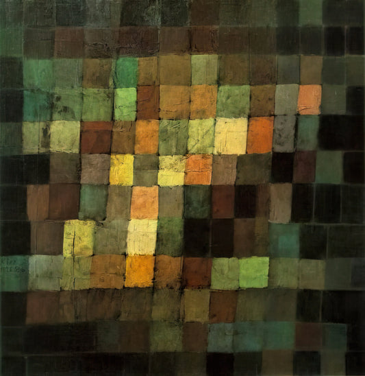 Paul Klee Taschen: Exploring the Playful Genius Through Art Prints and Books - ANCIENT SOUND ABSTRACT ON BLACK BACKGROUND 1925 by Paul Klee