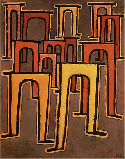 Paul Klee's Red and White Domes: A Masterpiece of Color and Form - REVOLUTION OF THE VIADUCT 1937 by Paul Klee