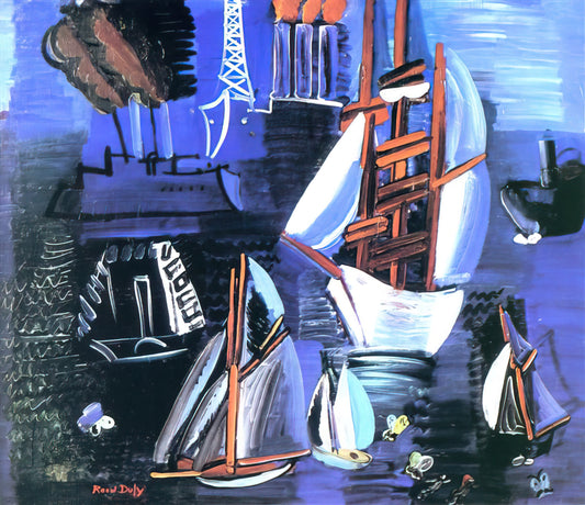 Raoul Dufy Textile: The Artist Who Revolutionized Fabric Design with Fauvist Color - BOATS IN LE HAVRE 1926 by Raoul Dufy