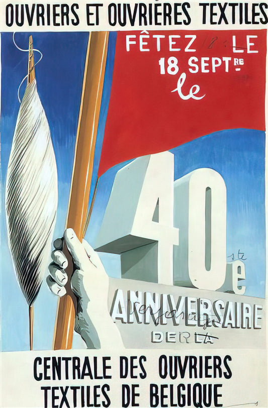René Magritte's Carte Blanche: The Surrealist Master's Unrestricted Artistic Vision - PROJECT OF POSTER THE CENTER OF TEXTILE WORKERS IN BELGIUM CELEBRATION ON 18TH SEPTEMBER 1938 by Rene Magritte