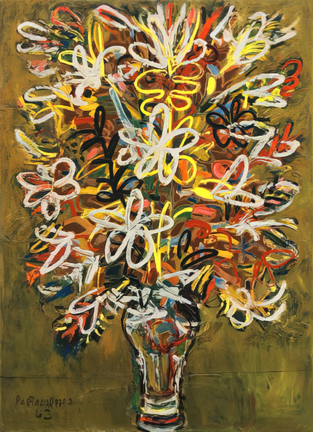 René Portocarrero Framed Canvas Print: A Collector's Guide to Cuban Modernism - FLOWER VASE 1963 by Rene Portocarrero