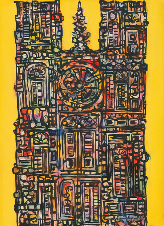 René Portocarrero Prints: A Collector's Guide to Cuba's Visionary Modernist - CATHEDRAL IN YELLOW 1961 by Rene Portocarrero