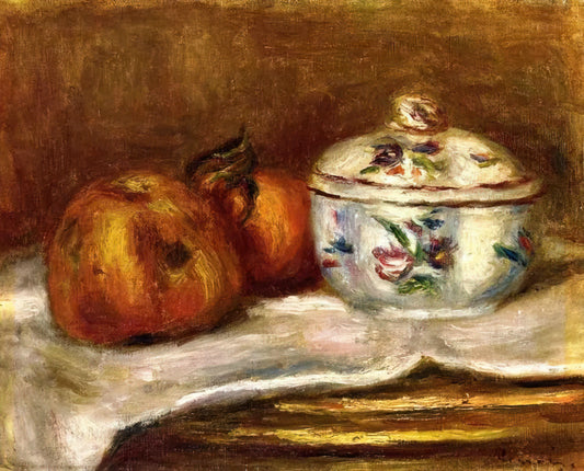 Renoir Montmartre Painting: Capturing the Soul of Parisian Life - Sugar Bowl, Apple and Orange by Pierre-Auguste Renoir