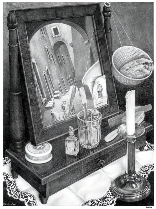 Roger Penrose and M.C. Escher: The Mathematical Dialogue That Transformed Art - CANDLE MIRROR by MC Escher