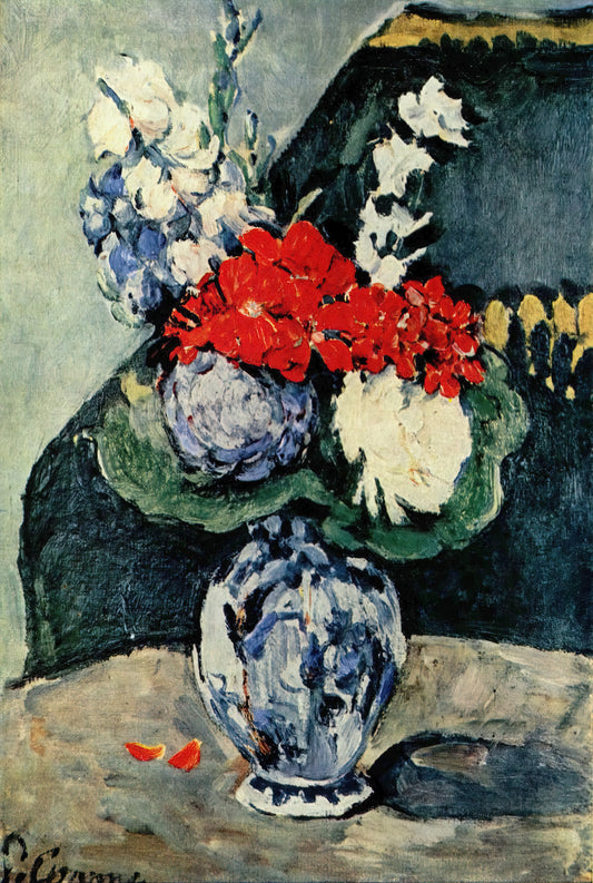 The Essential Cézanne Catalogue: Understanding the Artist's Evolution Through His Masterworks - Still life, Delft vase with flowers by Paul Cézanne