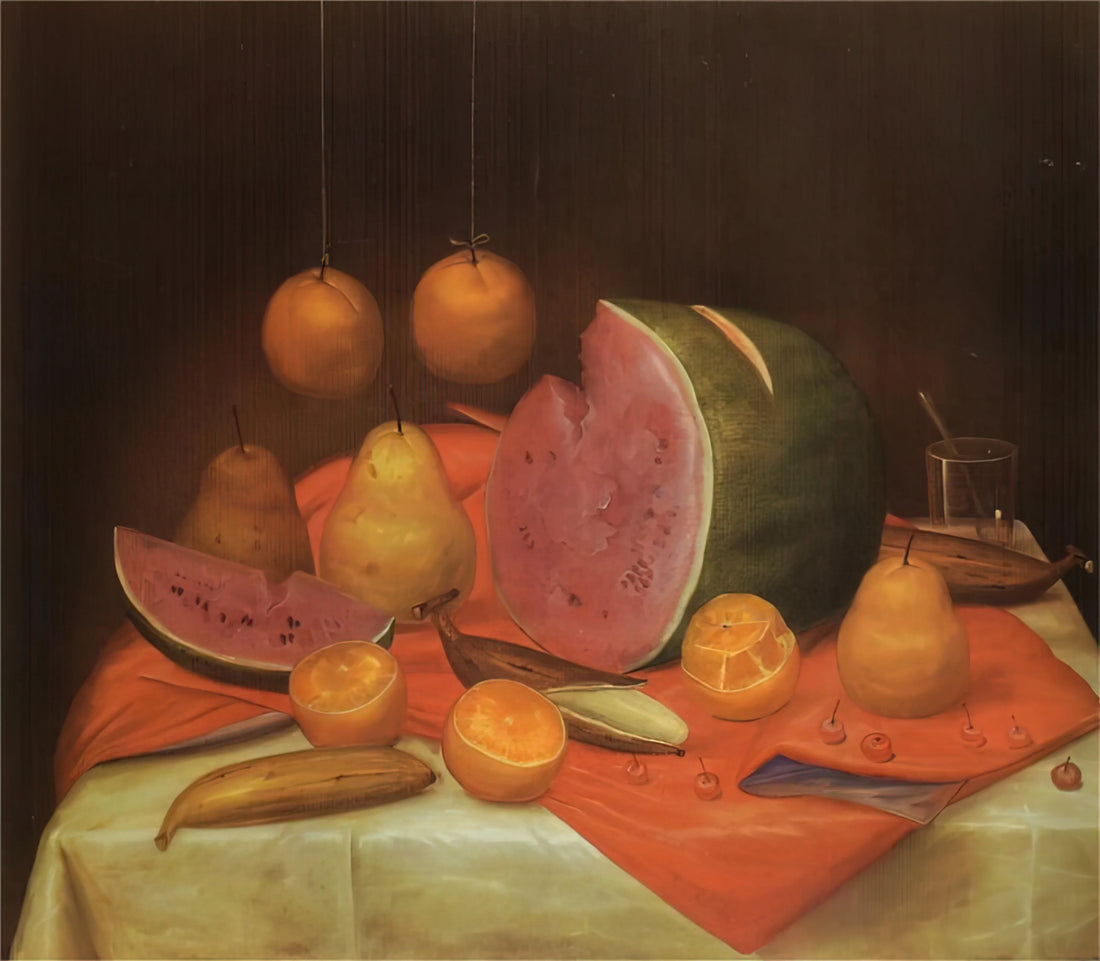 The Most Famous Fernando Botero Paintings: A Curator's Guide to His Monumental Masterpieces - STILL LIFE WITH WATERMELON by Fernando Botero