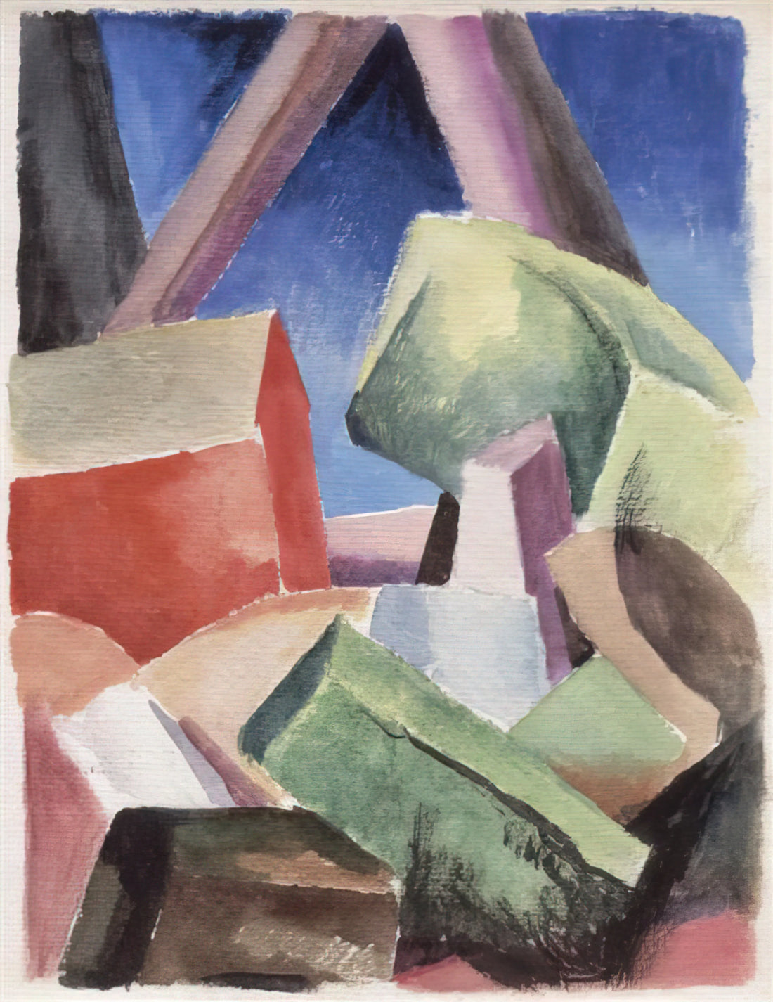 Thomas Hart Benton Lithographs for Sale: A Collector's Guide to the American Regionalist Master - HOUSE IN CUBIST LANDSCAPE 1920 by Thomas Hart Benton