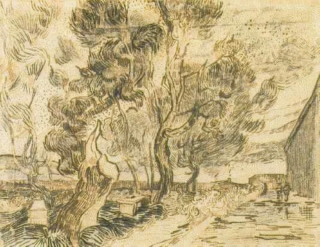 Van Gogh Mountain Painting: The Artist's Untamed Landscapes and Alpine Visions - A Corner of the Asylum and the Garden with a Heavy, sawn-off Tree by Vincent van Gogh