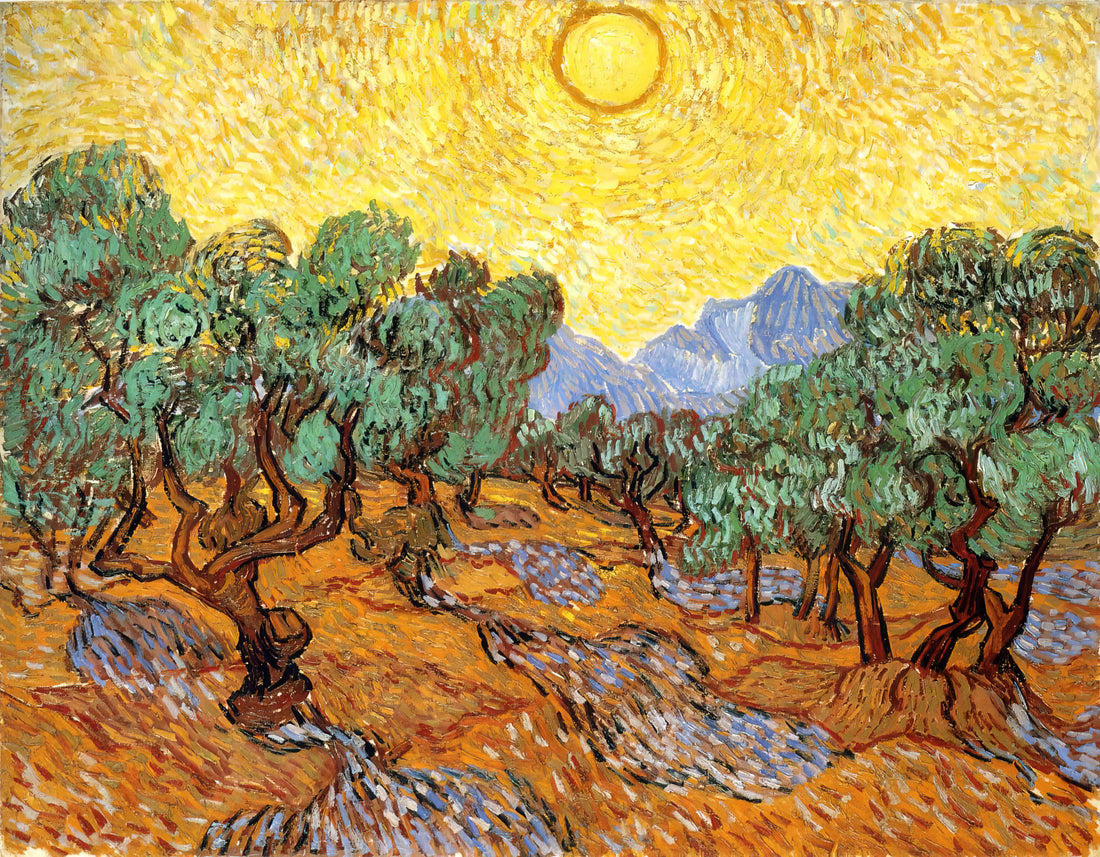 Van Gogh Oil Paint: The Technique Behind the Masterpieces - Olive Trees with Yellow Sky and Sun by Vincent van Gogh