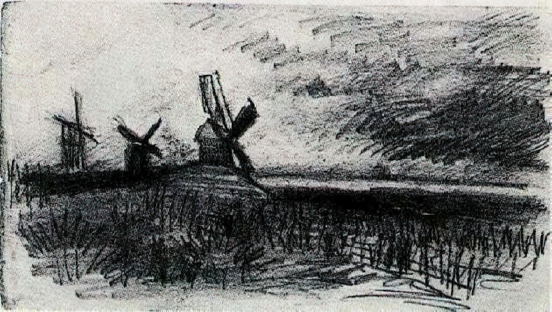 Van Gogh Pop Art: When Post-Impressionism Meets Modern Rebellion - Windmills at Montmartre by Vincent van Gogh
