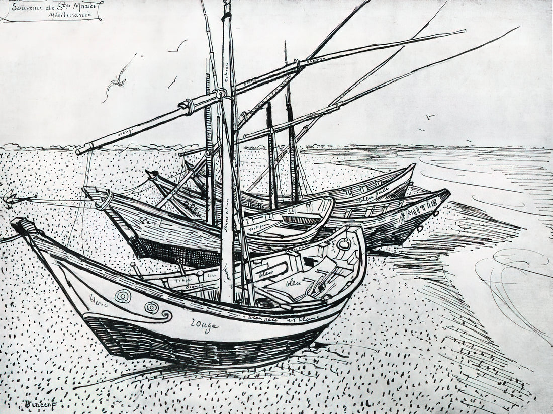 Van Gogh Red: The Passionate Palette of a Revolutionary Artist - Fishing boats on the Beach at Les Saintes-Maries-de-la-Mer by Vincent van Gogh