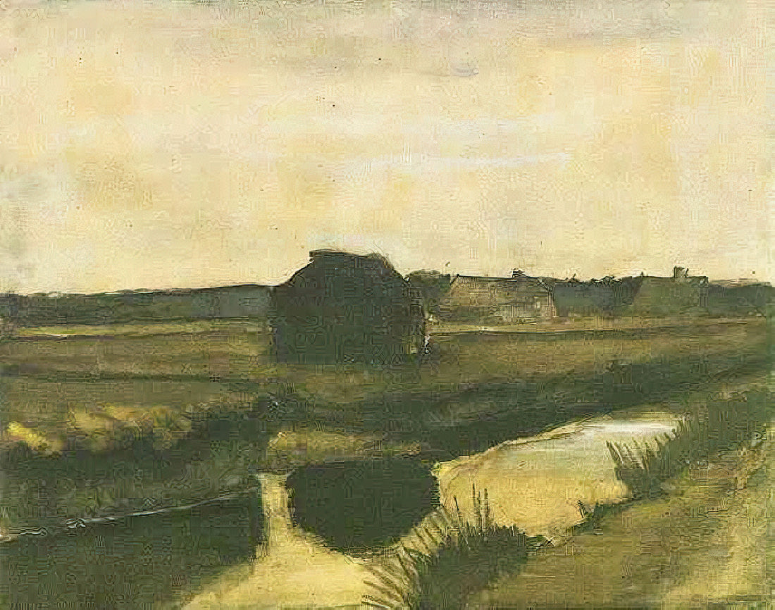 Vincent van Gogh Irises Poster: A Masterpiece of Color and Emotion in Art History - Landscape with a Stack of Peat and Farmhouses by Vincent van Gogh