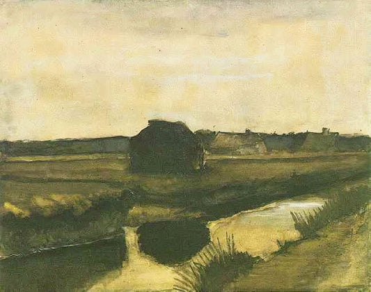 Vincent van Gogh Irises Poster: A Masterpiece of Color and Emotion in Art History - Landscape with a Stack of Peat and Farmhouses by Vincent van Gogh