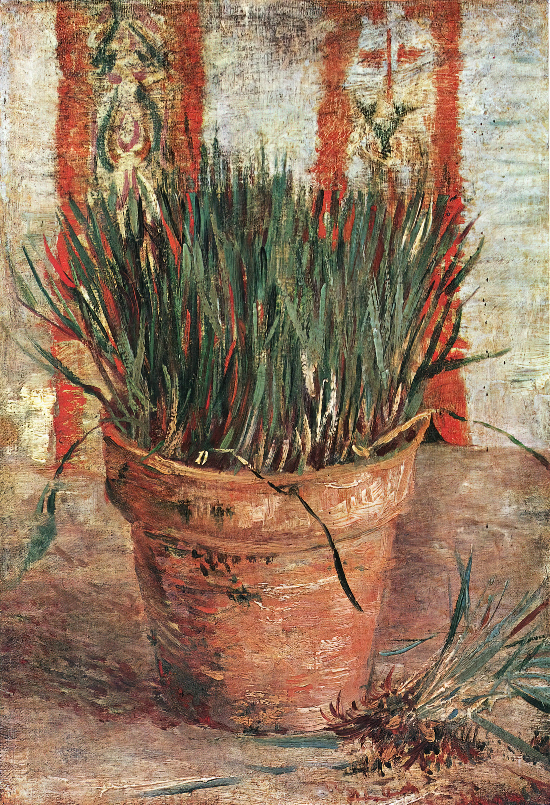 Vincent van Gogh Skull with Cigarette Poster: Decoding the Artist's Memento Mori - Flowerpot with Chives by Vincent van Gogh
