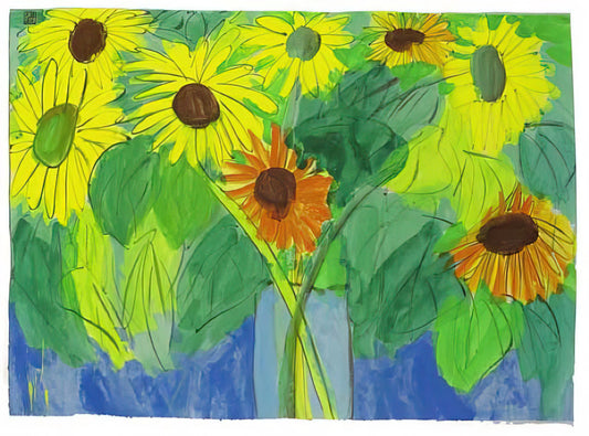 Walasse Ting Paintings for Sale: A Collector's Guide to the Vibrant Legacy - Orange and Yellow Sunflowers - Naïve Art Primitivism, Pop Art by Walasse Ting