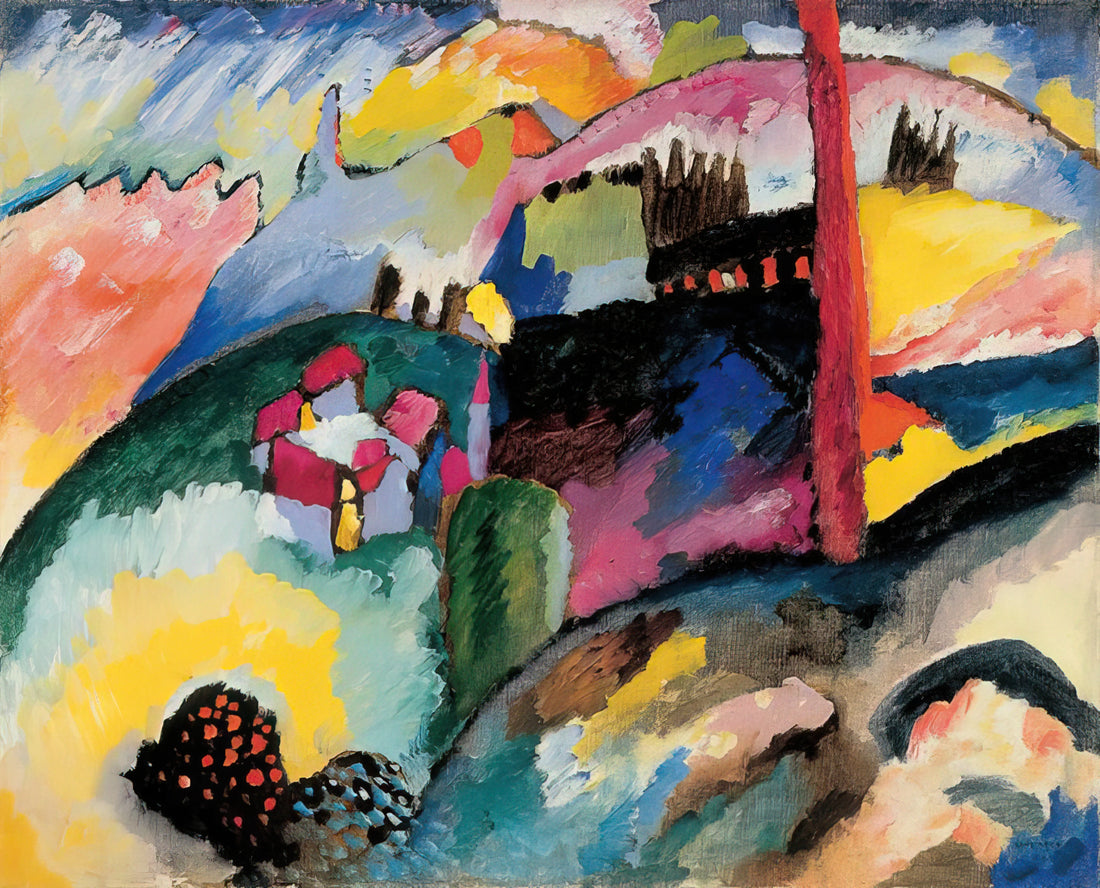 Wassily Kandinsky Composition V: A Symphony of Color and Form in Abstract Art - LANDSCAPE WITH FACTORY CHIMNEY 1910 by Wassily Kandinsky