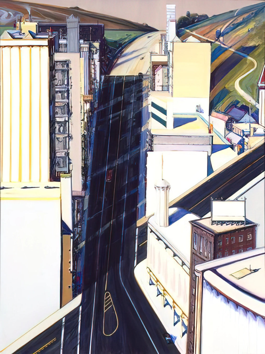 Wayne Thiebaud Mountain Paintings: A Masterful Exploration of California's Vertical Landscapes - Sunset Streets - 1985 by Wayne Thiebaud