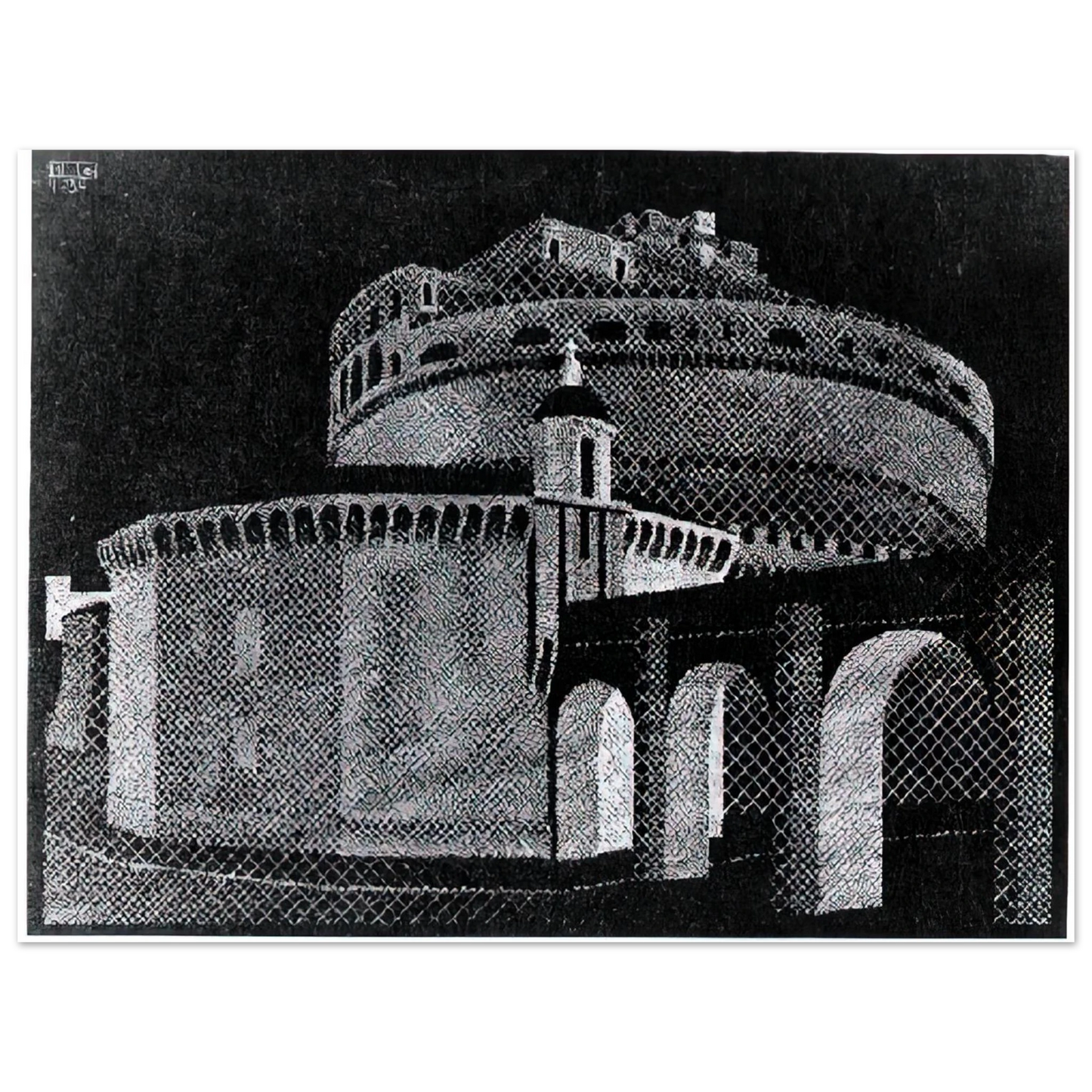 MC Escher - NOCTURNAL ROME CASTEL SANT ANGELO Wall Art - 21x29.7 cm / 8x12" - Fine Art Poster - -